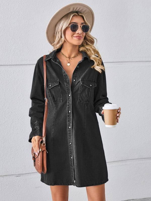 Pocketed Dropped Shoulder Mini Denim Dress-Teresa's Fashionista LLC