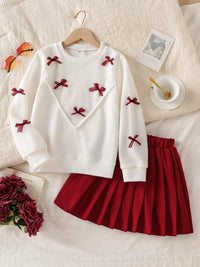 Children's Bow Long Sleeve Top and Skirt Set