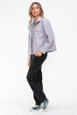 How Dare U Drawstring Hem PU Leather Zip Up Jacket - Teresa's Fashionista LLC