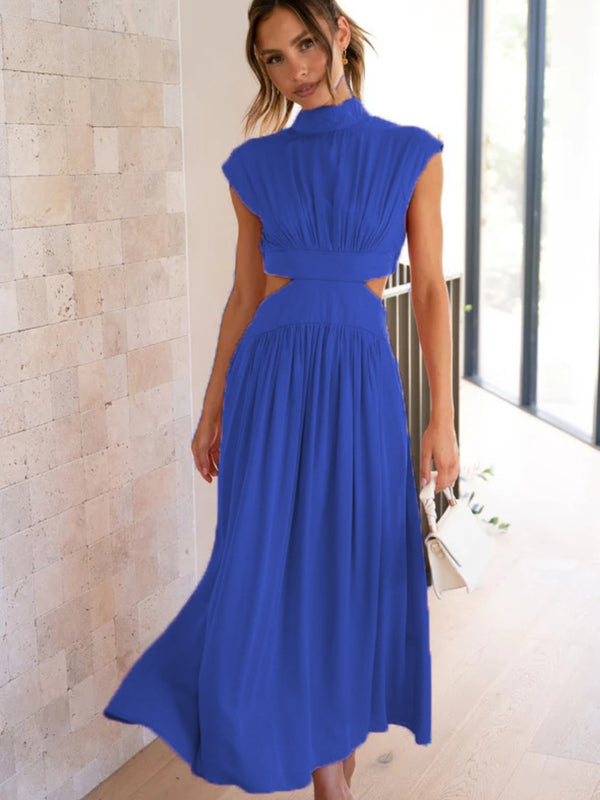 Cutout Mock Neck Sleeveless Ruched Dress-Teresa's Fashionista LLC