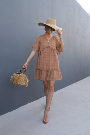 Swiss Dot V-Neck Flutter Sleeve Mini Dress-Teresa's Fashionista LLC