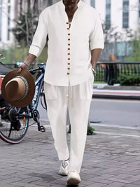 Men's Button Front Long Sleeve Shirt and Pants Set