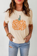 Pumpkin Graphic Round Neck Cuffed T-Shirt - Teresa's Fashionista LLC