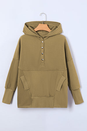 Quarter-Snap Dropped Shoulder Hoodie-Teresa's Fashionista LLC