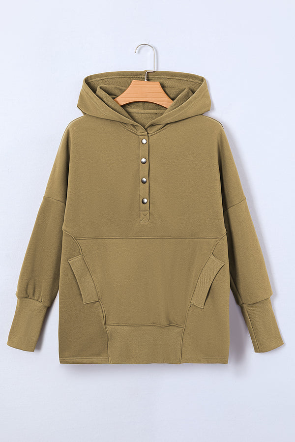 Quarter-Snap Dropped Shoulder Hoodie-Teresa's Fashionista LLC