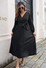Pleated Long Sleeve Surplice Maxi Dress-Teresa's Fashionista LLC