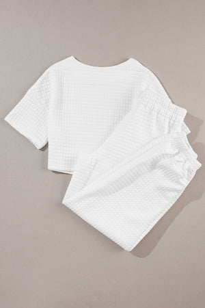 Round Neck Short Sleeve Top and Elastic Waist Pants Set-Teresa's Fashionista LLC