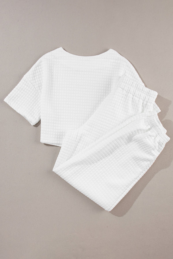 Round Neck Short Sleeve Top and Elastic Waist Pants Set-Teresa's Fashionista LLC