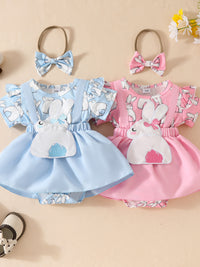 Children's Bunny Applique Bodysuit Dress & Headband Set