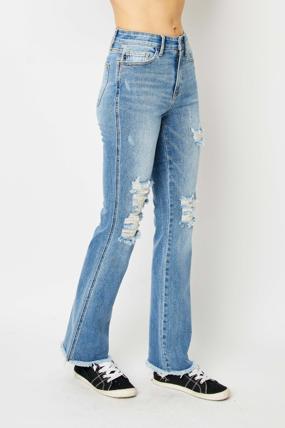 Judy Blue Full Size Distressed Raw Hem Bootcut Jeans - Teresa's Fashionista LLC