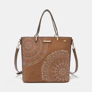 Nicole Lee USA Metallic Stitching Embroidery Inlaid Rhinestone Tote Bag-Teresa's Fashionista LLC