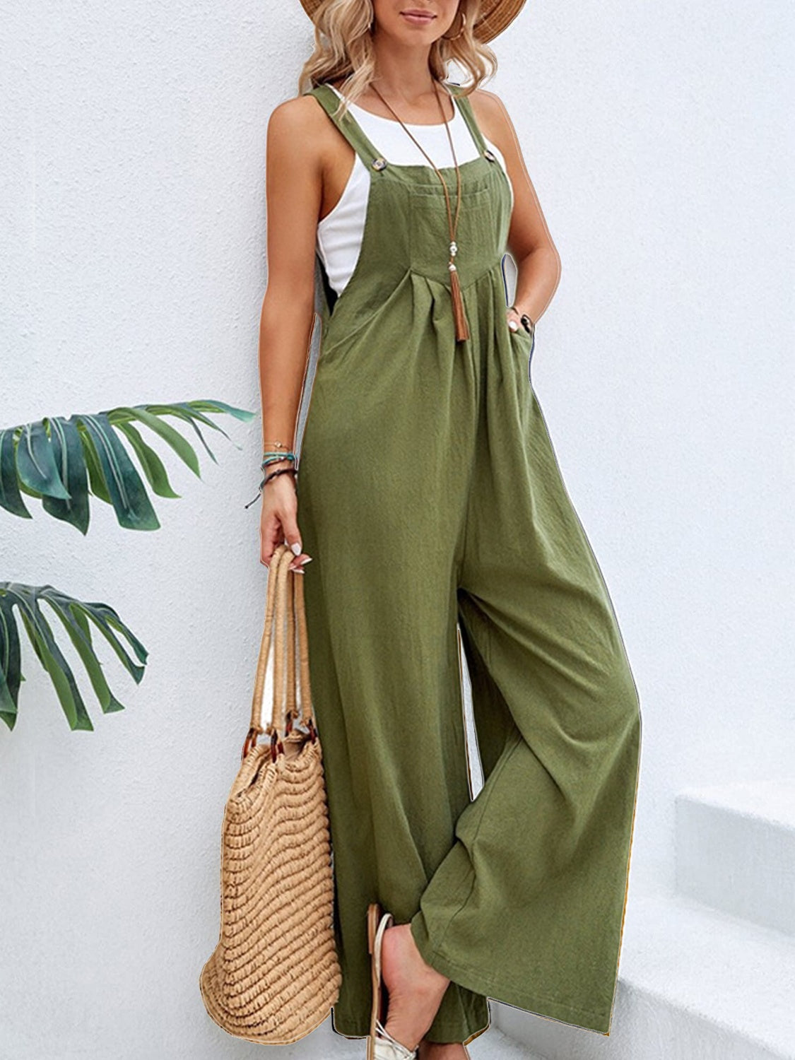 Full Size Square Neck Wide Strap Overalls - Teresa's Fashionista LLC
