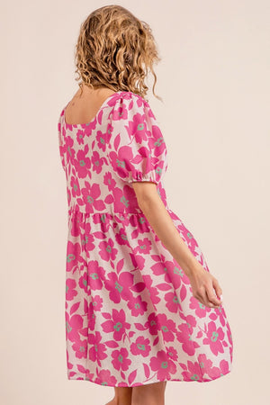 BiBi Printed Square Neck Puff Sleeve Mini Dress-Teresa's Fashionista LLC