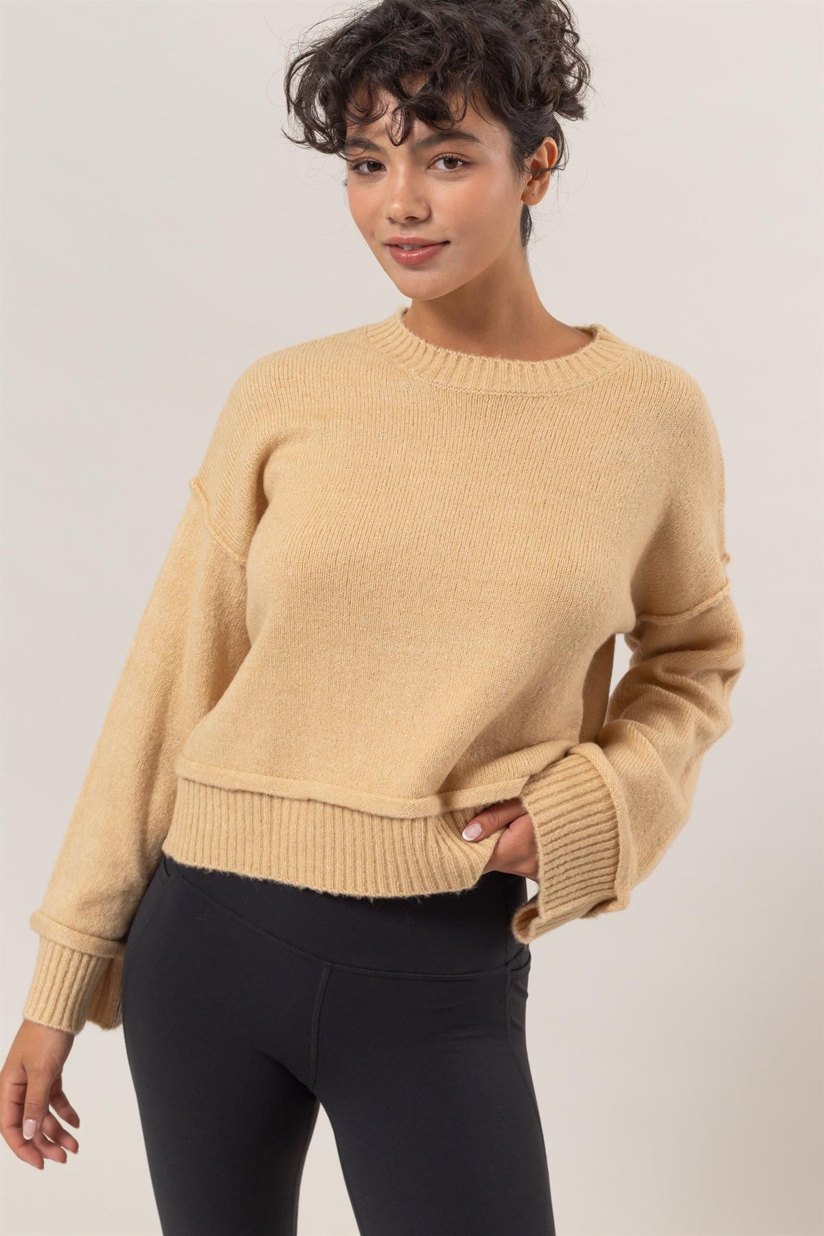 HYFVE Round Neck Dropped Shoulder Ribbed Sweater - Teresa's Fashionista LLC