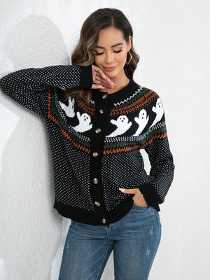 Ghost Button Up Long Sleeve Cardigan - Teresa's Fashionista LLC