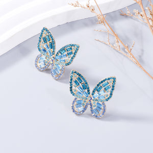 Alloy Inlaid Rhinestone Butterfly Earrings-Teresa's Fashionista LLC