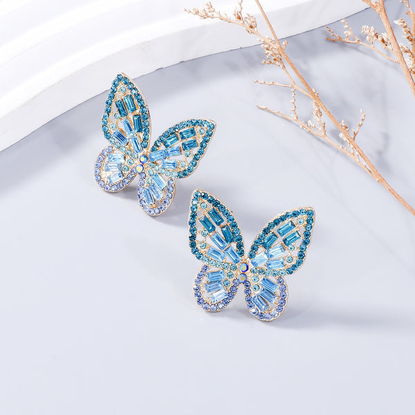 Alloy Inlaid Rhinestone Butterfly Earrings-Teresa's Fashionista LLC