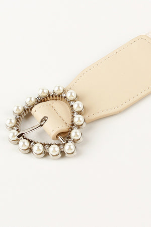 Pearl Heart Buckle Elastic Belt-Teresa's Fashionista LLC