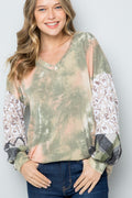 Celeste Full Size Tie-Dye V-Neck Printed Sleeve Blouse - Teresa's Fashionista LLC