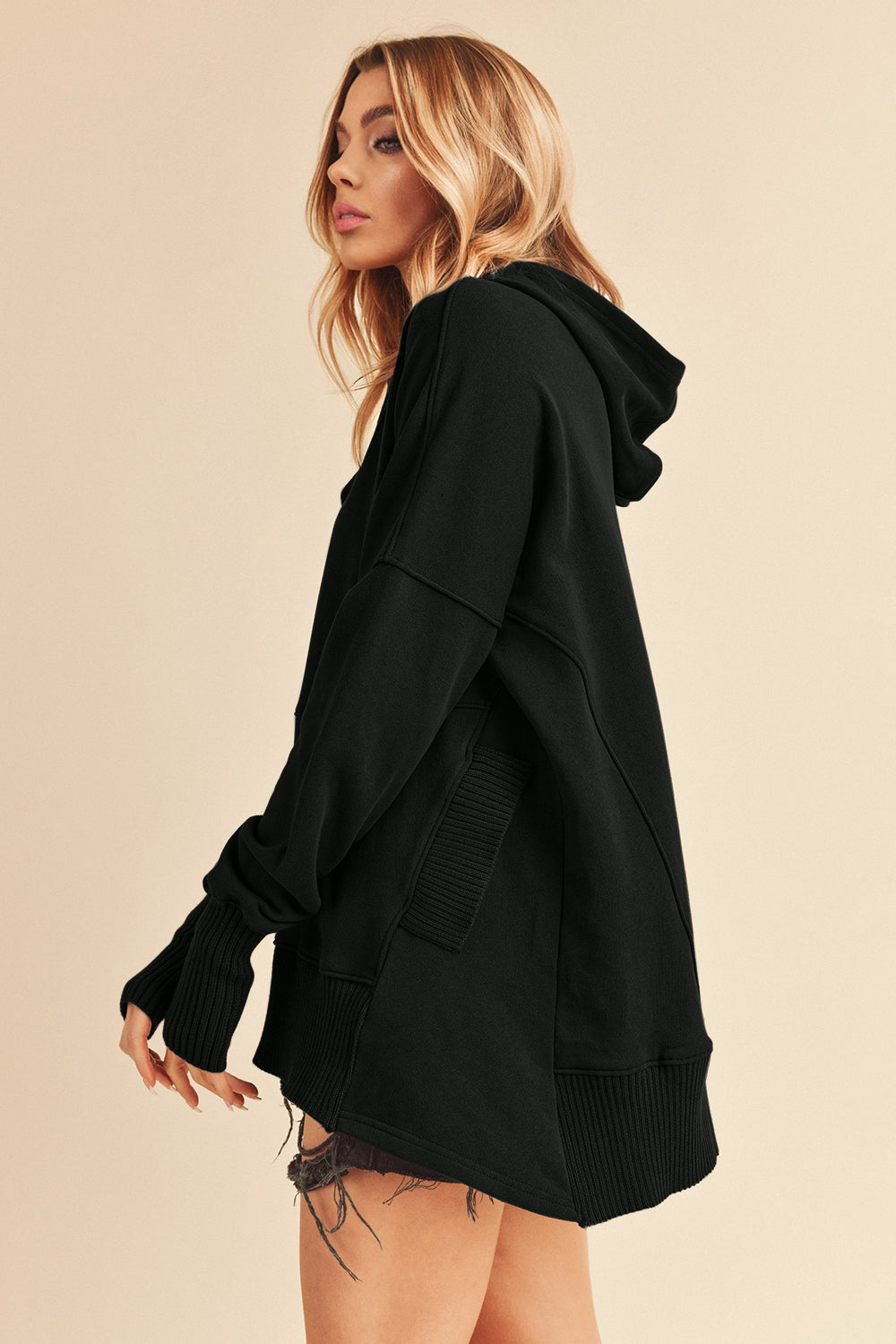 Aemi+Co Half Snap Dropped Shoulder Hoodie - Teresa's Fashionista LLC