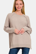 Zenana Side Slit Raglan Sleeve Sweater - Teresa's Fashionista LLC