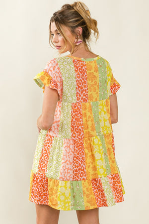 BiBi Leopard Short Sleeve Tiered Dress-Teresa's Fashionista LLC