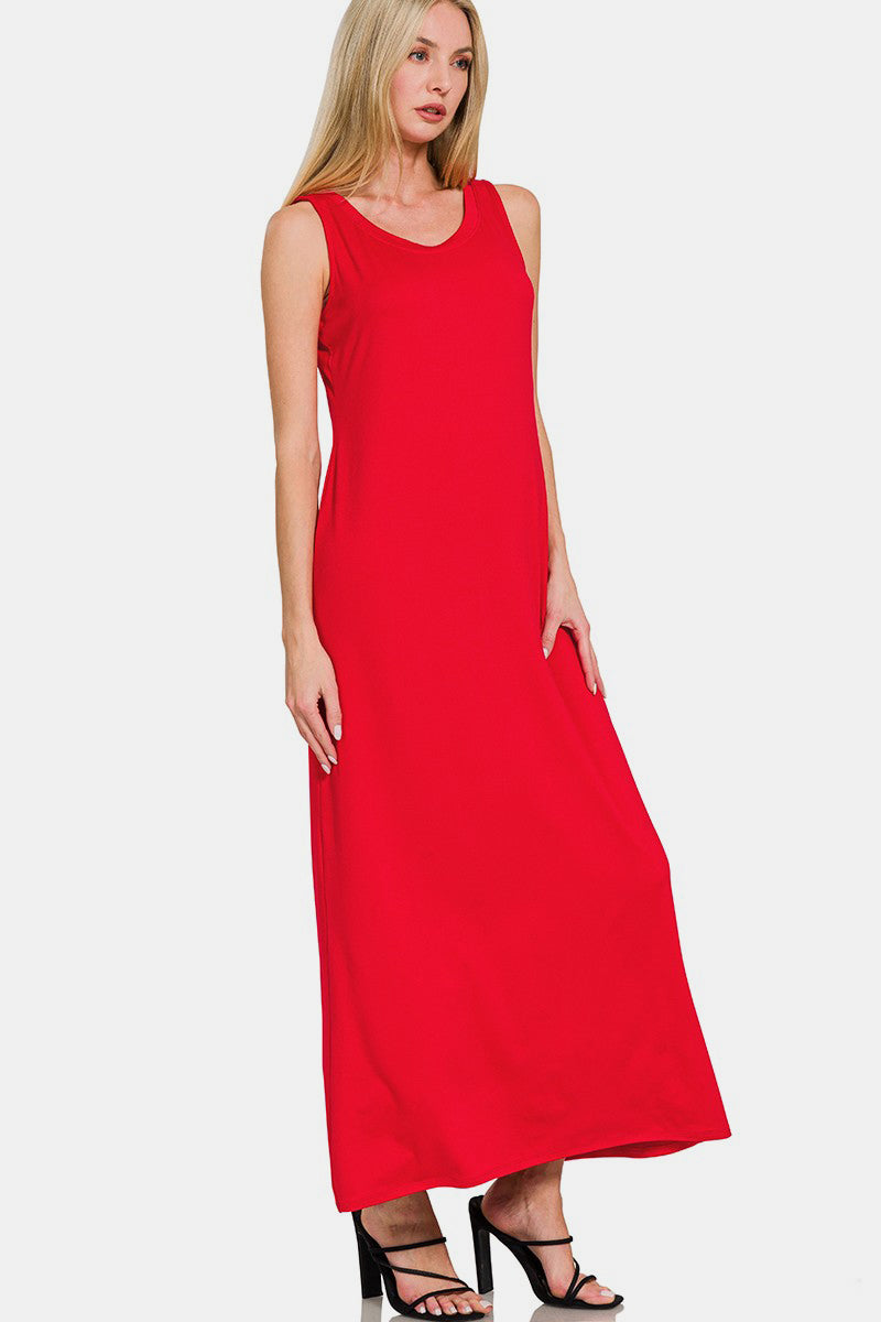 Zenana Scoop Neck Wide Strap Tank Dress - Teresa's Fashionista LLC