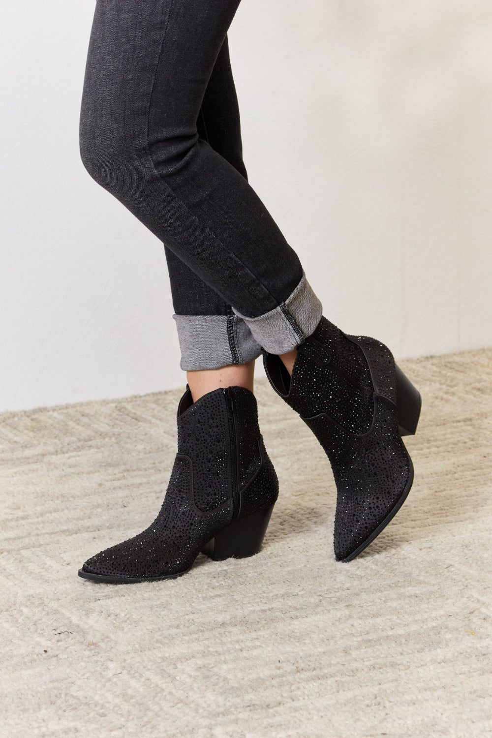 East Lion Corp Rhinestone Ankle Cowboy Boots-Teresa&#39;s Fashionista LLC