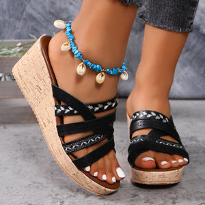 PU Leather Crisscross Wedge Sandals-Teresa's Fashionista LLC