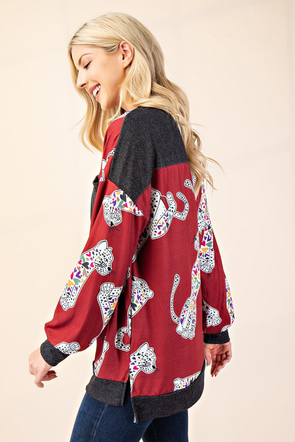 Celeste Full Size Animal Print Contrast Round Neck T-Shirt - Teresa's Fashionista LLC