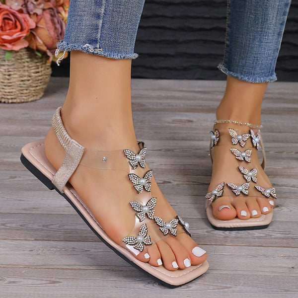 Rhinestone Butterfly Flat Sandals-Teresa's Fashionista LLC