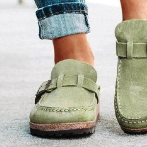 Round Toe Low Heel Buckle Loafers-Teresa's Fashionista LLC