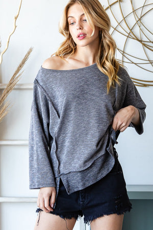 Reborn J Boat Neck Exposed Seam Slit Top-Teresa's Fashionista LLC