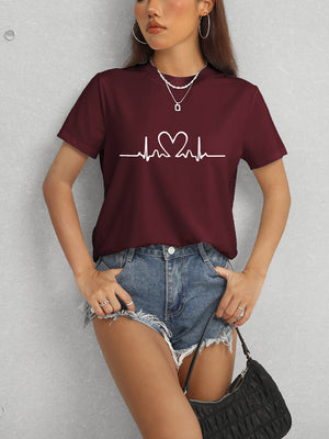 Heart Round Neck Short Sleeve T-Shirt-Teresa's Fashionista LLC