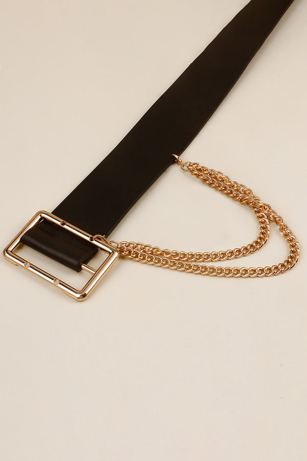 PU Leather Wide Belt with Chain-Teresa's Fashionista LLC