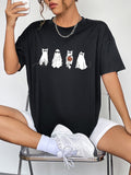 Round Neck Short Sleeve Ghost Graphic T-Shirt - Teresa's Fashionista LLC