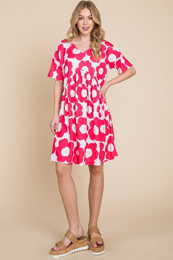 BOMBOM Flower Print Ruched Dress-Teresa's Fashionista LLC