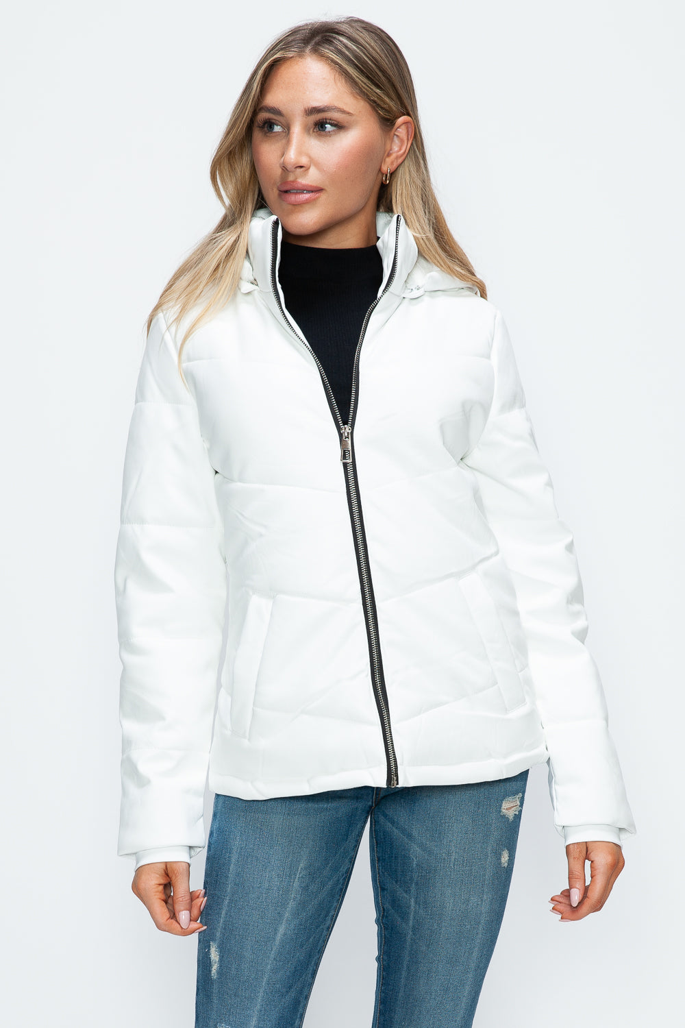 How Dare U Pocketed Zip Up Puffer Jacket with Removable Hood - Teresa's Fashionista LLC