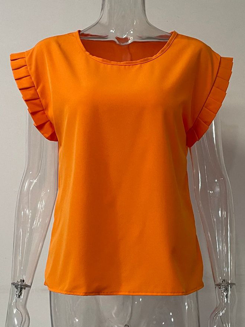 Ruffled Round Neck Cap Sleeve Blouse-Teresa's Fashionista LLC