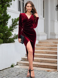 Ruched Slit Surplice Wrap Dress-Teresa's Fashionista LLC