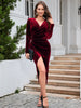 Ruched Slit Surplice Wrap Dress-Teresa's Fashionista LLC