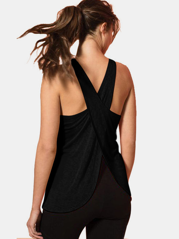 Crisscross Scoop Neck Active Tank-Teresa's Fashionista LLC