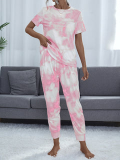 Tie-Dye Round Neck Short Sleeve Top and Pants-Teresa's Fashionista LLC