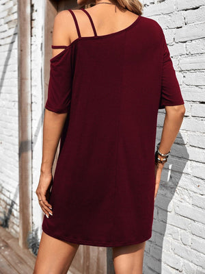 Asymmetrical Neck Half Sleeve Mini Dress - Teresa's Fashionista LLC