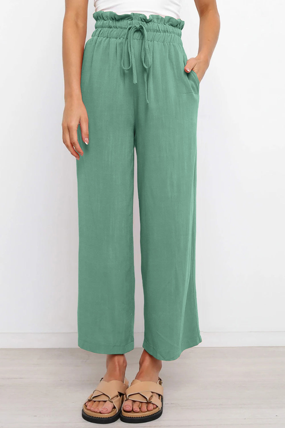 Drawstring Paperbag Waist Wide Leg Pants-Teresa&#39;s Fashionista LLC