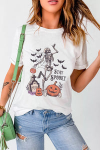 Full Size Skull Pumpkin Face STAY SPOOKY Graphic Halloween T Shirt Plus Size