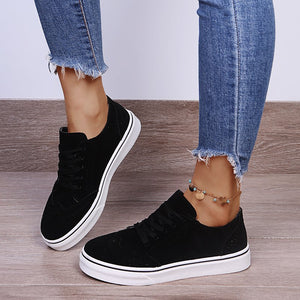 Lace-Up Suedette Flat Sneakers-Teresa's Fashionista LLC