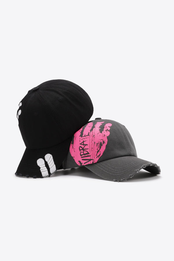 VIBRA Graphic Distressed Adjustable Baseball Cap-Teresa's Fashionista LLC