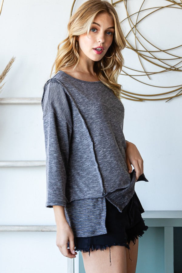 Reborn J Boat Neck Exposed Seam Slit Top-Teresa's Fashionista LLC