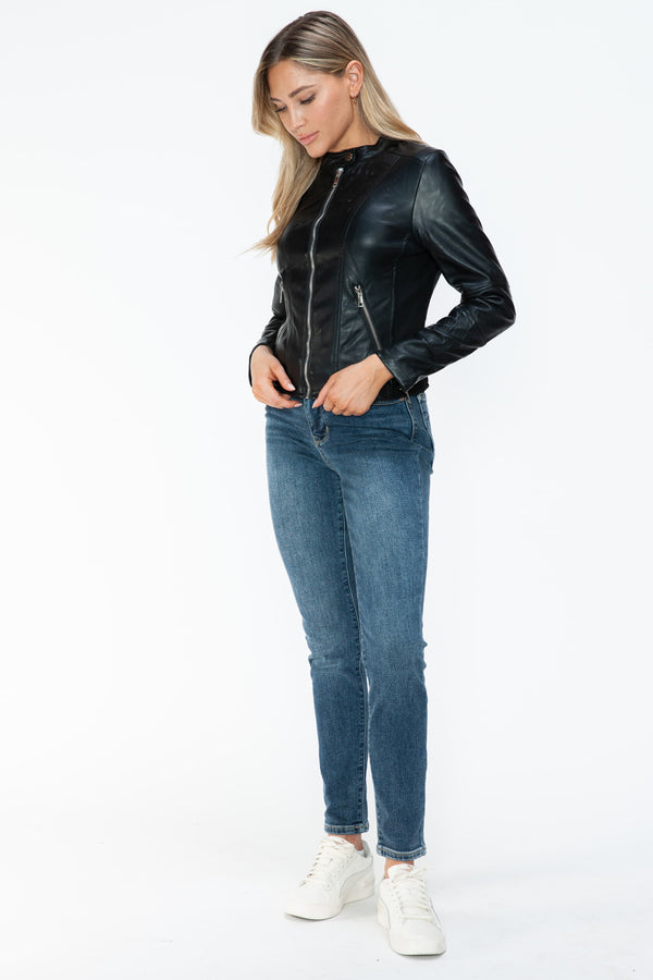 Snobbish PU Leather Zip Up Jacket with Pockets - Teresa's Fashionista LLC